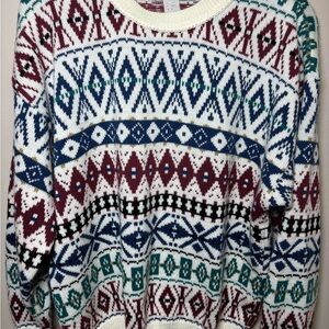 VTG Apostrophe Sweater Sz 1X Chunky Knit Fair Isle Cabincore Ski Cozy Colorful